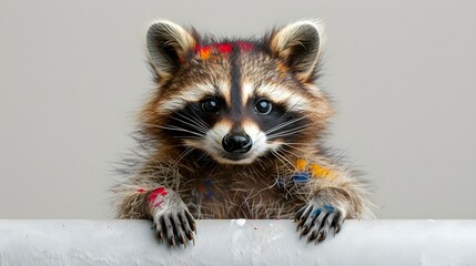 Vibrant Raccoon Antics. Concept Nature, Wildlife, Humor, Animal Behavior, Forest Creatures - obrazy, fototapety, plakaty