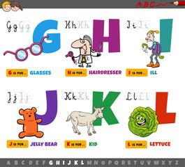 educational cartoon alphabet letters for children from G to L