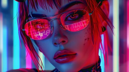 futuristic neon portrait of woman