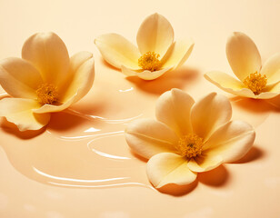 Obraz premium Yellow flowers float in tonal cream.