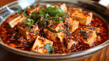 Authentic sichuan spicy tofu dish