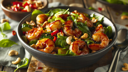 Spicy shrimp stir fry with vegetables