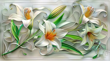 Elegant 3D lilies artwork on neutral background