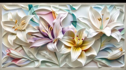 Abstract paper art of flowers with intricate folding and pastel colors creating a delicate and elegant visual experience, giving a sense of tranquility