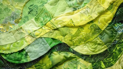 Fototapeta premium A Quilt Background Showcasing a Variety of Green Tones and Patterns