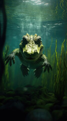 A crocodile peeks through water
