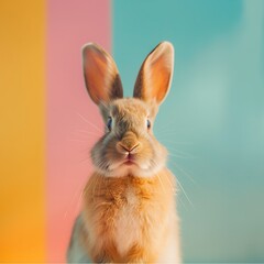 Obraz premium cute rabbit looking at the camera on a colorful background