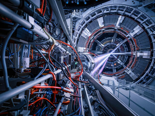 Colisionador de hadrones, acelerador de partículas render 3d