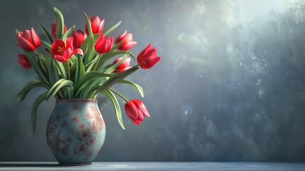 Vibrant Tulips in a Vase: A Beautiful Display of Spring Blooms