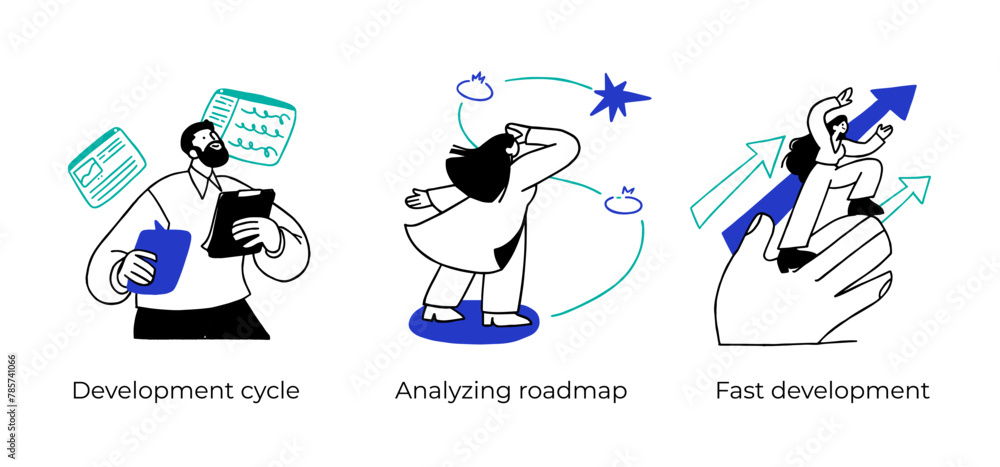 Poster web development life cycle- set of business concept illustrations. visual stories collection
