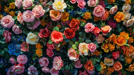 Roses. Large bouquet. Pattern of roses. Floral background. Lot of artificial flowers in colorful composition. natural roses background 