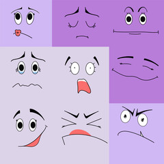 Emotional set with different funny expressions. Vector illustration