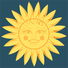 sun in Slavic style with big lips. Vector illustration