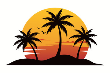 Fototapeta na wymiar sunset with palm tree vector illustration