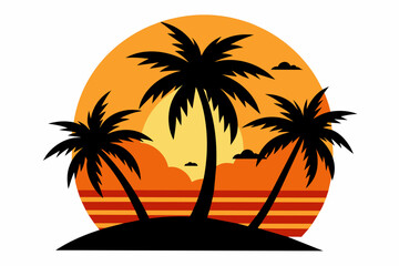 sunset with palm tree vector illustration