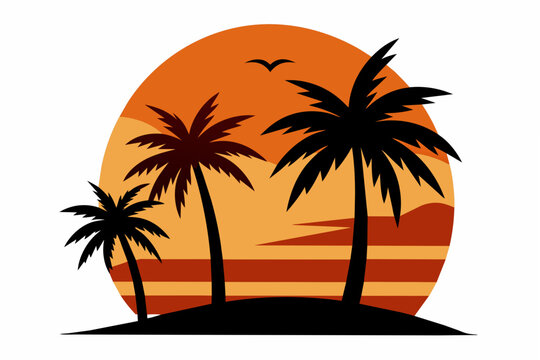 sunset with palm tree vector illustration