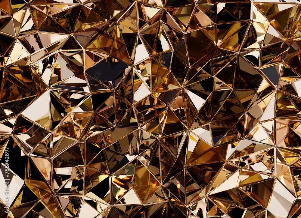 Aufkleber luxury abstract realistic gold crystal texture reflection close up background 3d rendering