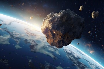 asteroid flying to Earth in space - obrazy, fototapety, plakaty