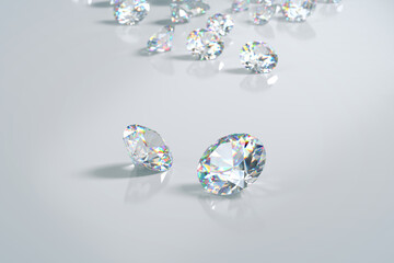 Diamonds group placed on glossy background 3d Rendering Soft Focus	
