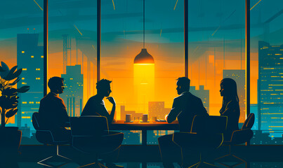business card with people on a meeting, coaching seminar illustration