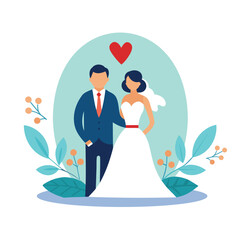 Elegant Bride and Groom Cartoon Illustration