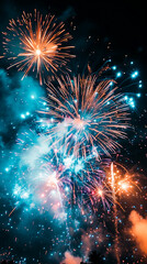 Fototapeta premium A fireworks display is lit up in the night sky over a city