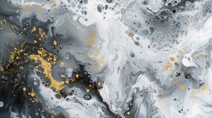 An abstract, wavelike form composed of black liquid stain and gold accents against a white background. Generated by artificial intelligence.