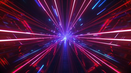 Lens flare technology background. Red and blue grid wallpaper with colorful lights 