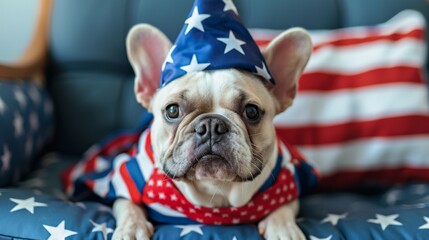 funny dog with united states flag. 4th of july celebration. independence day.