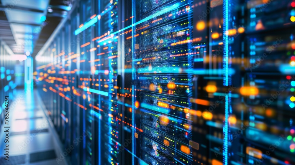 Poster rows of servers in data center