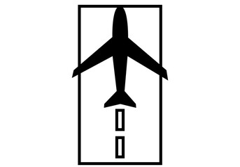 Icono negro de pista de aeropuerto con avión despegando.