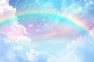 Fototapeta na wymiar Illustration of rainbow on pastel background with twinkle star.