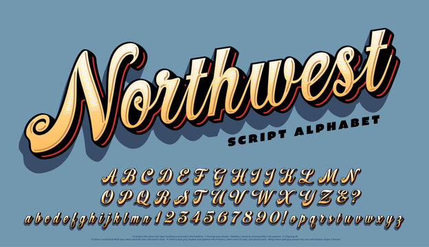 Northwest is a vintage style script with colorful layered 3d effects. Great for t-shirt designs and screen printing in general.