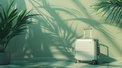 Suitcase and vegetation - obrazy, fototapety, plakaty