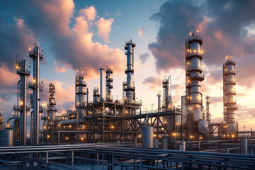 Fototapeta premium Industrial oil refinery with a smoking pipe in factory AI Generative