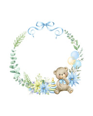 baby child frame with flowers.