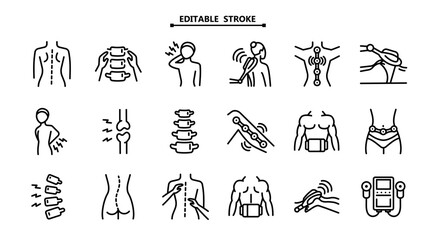 Magnetic therapy device line icon vector. Chiropractic line icon set. Editable stroke. Outline set of chiropractor vector icons.