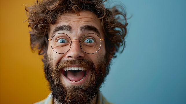 A man with vision care glasses and a beard,
person screaming 3d Image