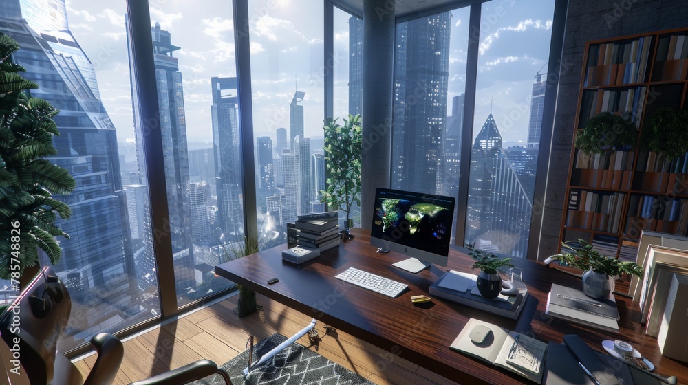Poster Computer Desk With Monitor and Keyboard