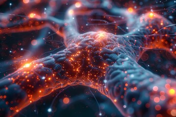 A digitally generated image showing two hands reaching towards each other with a network of glowing particles - Powered by Adobe