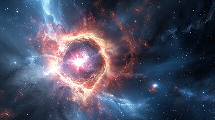 Neutron star exploding, cold bluish colors,