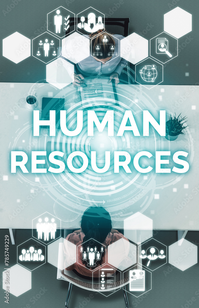 Poster human resources recruitment and people networking concept. modern graphic interface showing professi