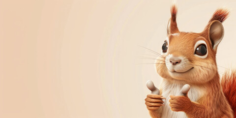 This charming squirrel shows approval with a thumbs-up in a wide banner, offering ample space for text or content.