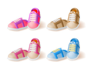 3d Different Color Pair Shoes Footwear Cartoon Design Style Fashion Casual Concept. Vector illustration of Sneakers