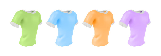 3d Different Color T-shirt Set Cartoon Design Style Trendy Fashion Female or Male Casual Clothes. Vector illustration