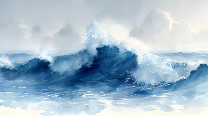 A stunning water colour painting showcasing,
Ocean Waves Watercolor
