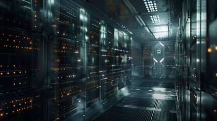 Futuristic Data Center With Glowing Servers at Night