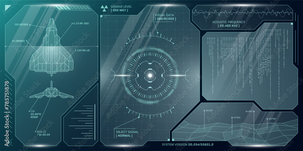 Poster vr hud futuristic control panel. technology head up display target and command center ui screen. gui