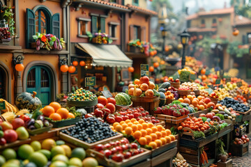 Fototapeta na wymiar colorful outdoor fruit market in a quaint village with fresh produce displayed