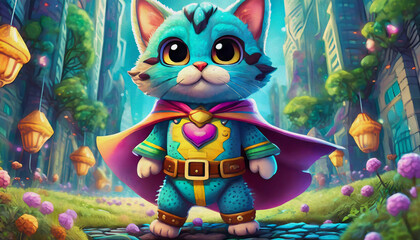 oil painting style cartoon character cat super hero